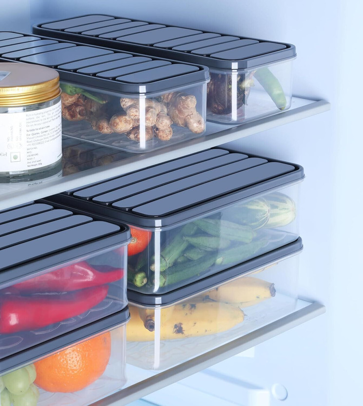 Dipzon villa Plastic Fridge Container  - 1200 ml(Pack of 6, Black)