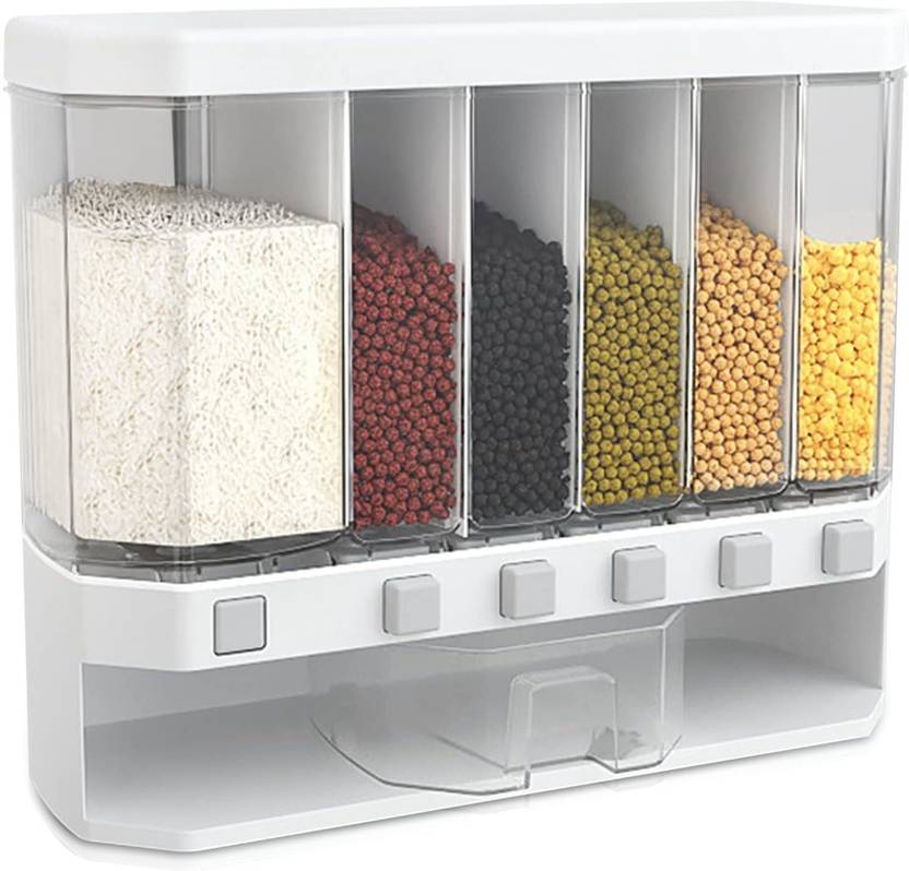 BAZKU Cereal Dispenser Kitchen WallMounted 6Grid Dispensers Kitchen Food Store 1000 ml
