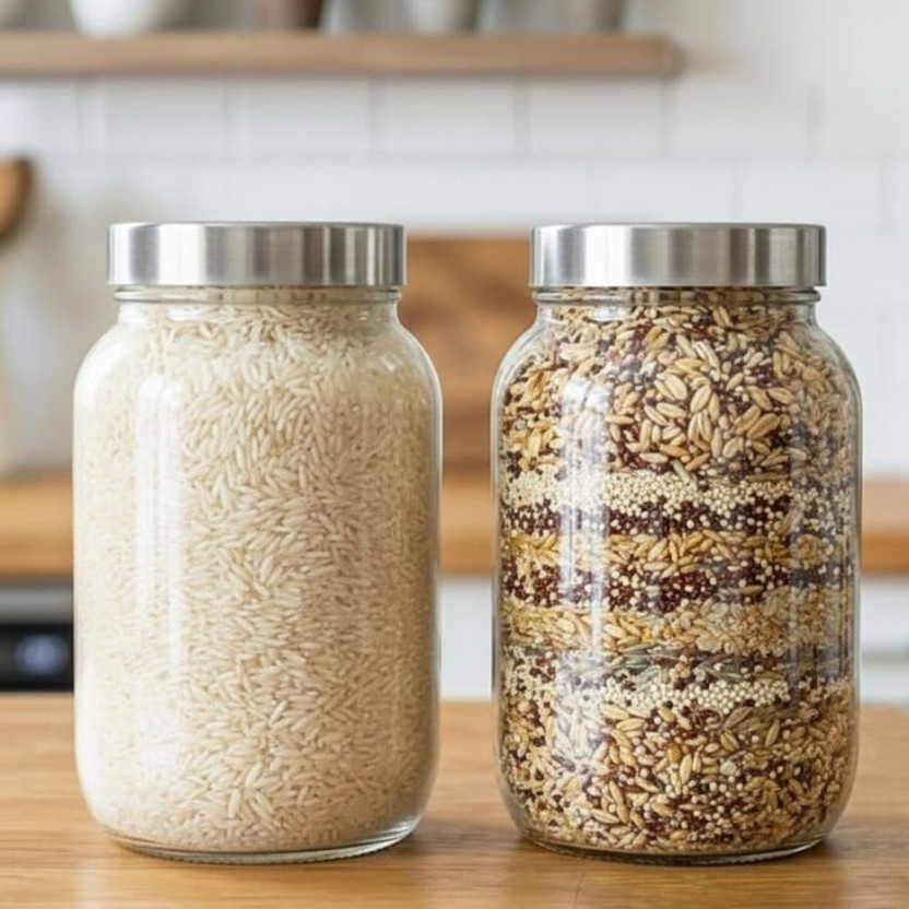 Glassbunny Glass Grocery Container  - 2000 ml(Pack of 2, Silver)