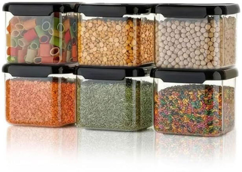 Harmonyinc Plastic Grocery Container  - 500 ml(Pack of 6, Black)