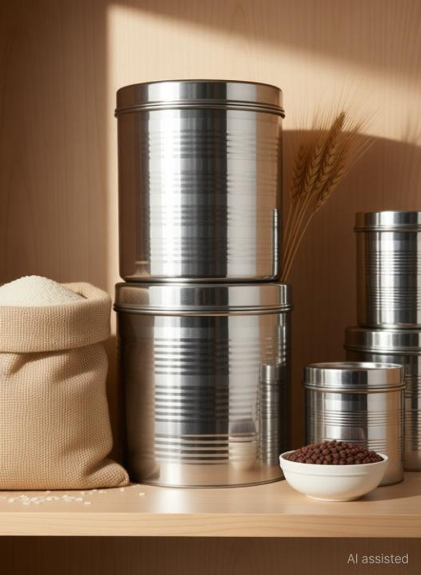 Lakshya Craft Stainless Steel Grocery Container  - 3500 ml, 3000 ml, 2000 ml, 1500 ml, 1000 ml, 700 ml, 500 ml, 400 ml, 300 ml(Pack of 9, Silver)