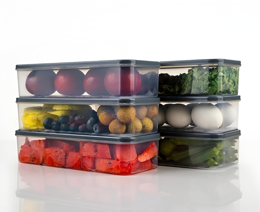 Versora Plastic Fridge Container  - 1200 ml(Pack of 6, Black)
