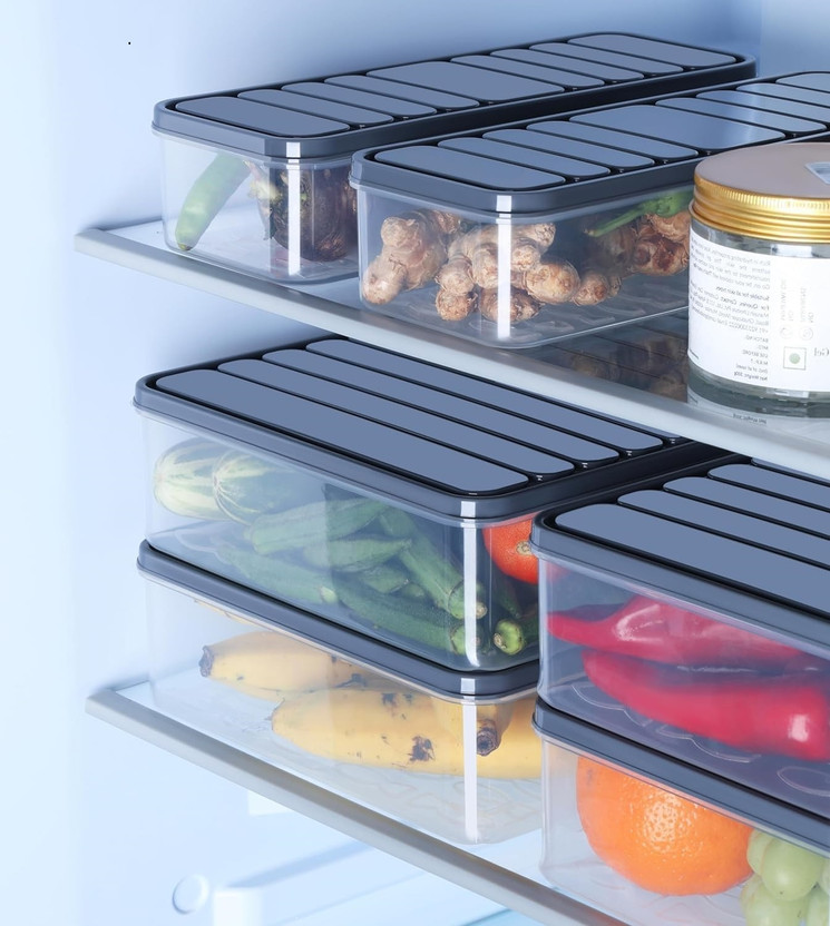 Mataiva Steel Fridge Container  - 1200 ml(Pack of 6, Black)