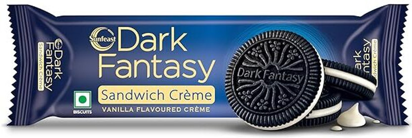 Sunfeast Dark Fantasy Vanilla Creme, Dark Crunchy Biscuit with Smooth Cream Filled Biscuit(79 g)