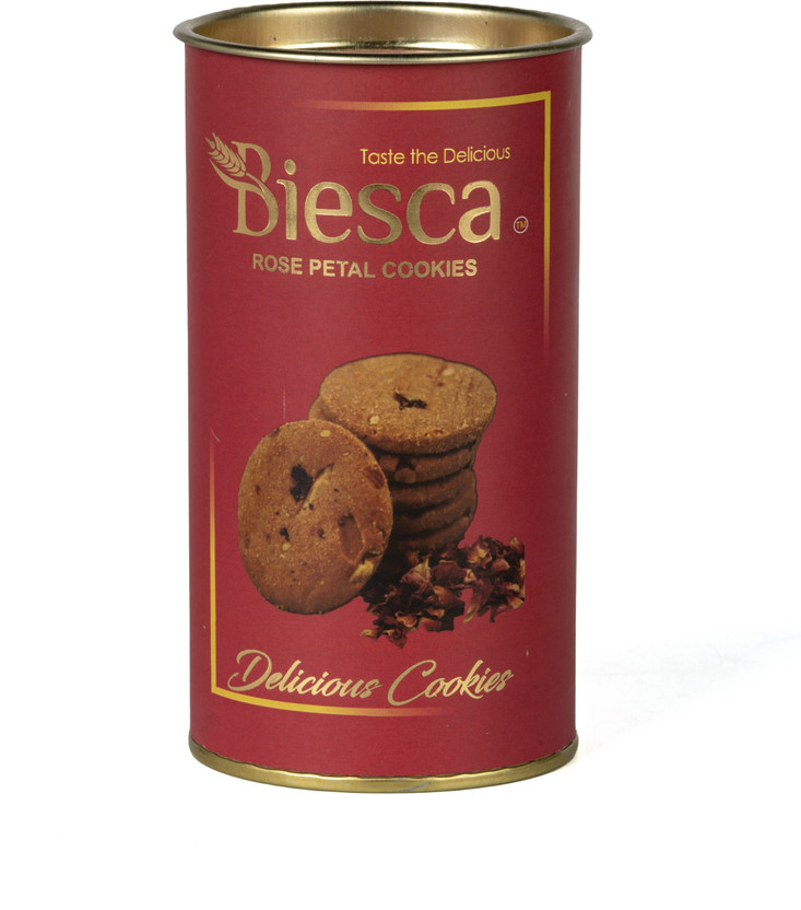 Biesca Rose Petal Cookies Premium Butter Biscuits with Almonds Tea Time Snack Cookies(160 g)