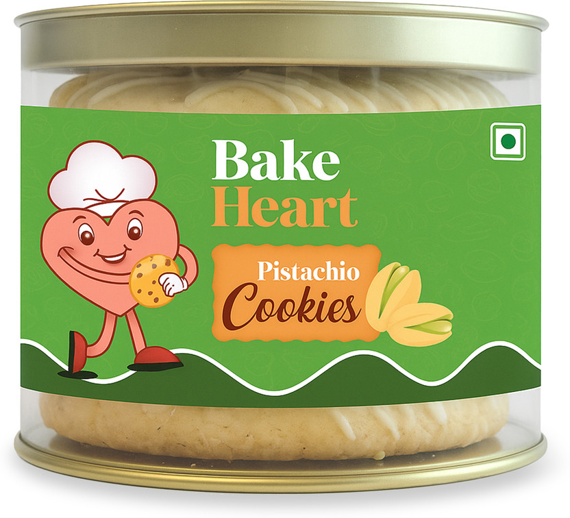 BakeHeart Pistachio Cookies with White Chocolate | Eggless Bakery Biscuit | Cookies(200 g)