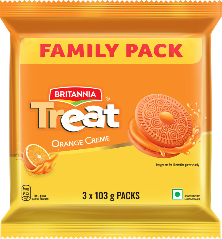 BRITANNIA Treat Orange Cream Sandwich Biscuit(309 g)