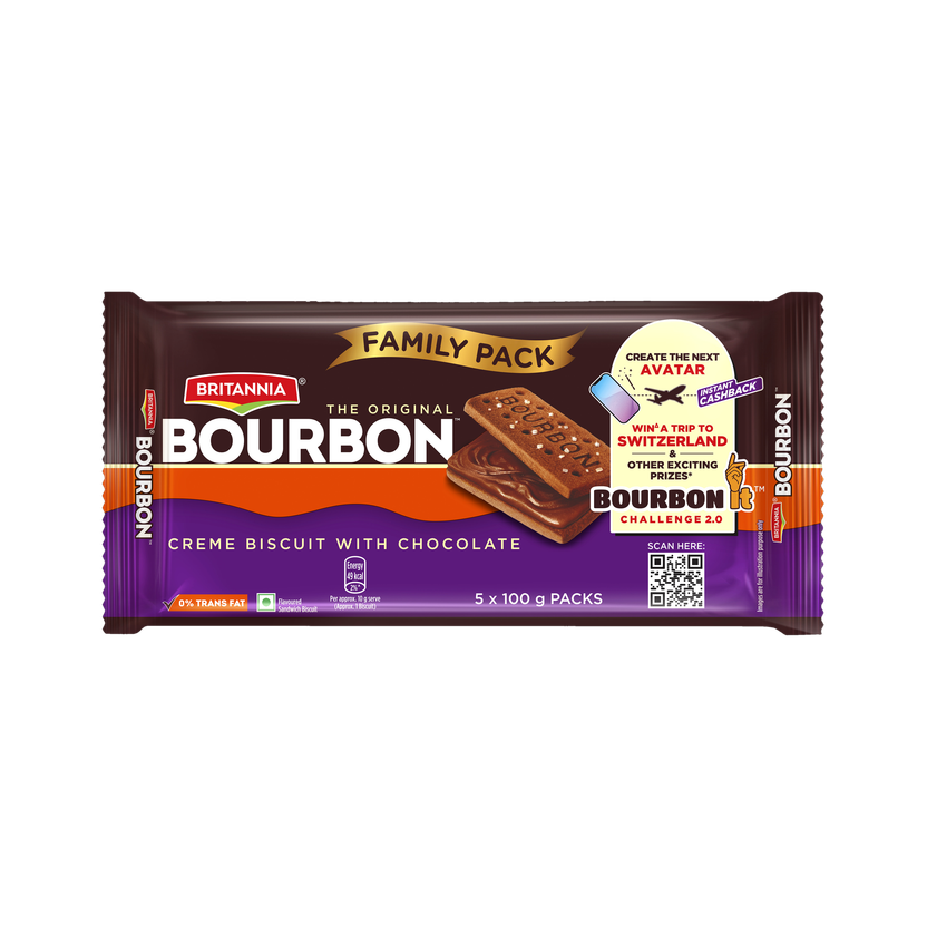 BRITANNIA The Original Bourbon | Creme biscuit with chocolate Cream Sandwich Biscuit(5 x 100 g)