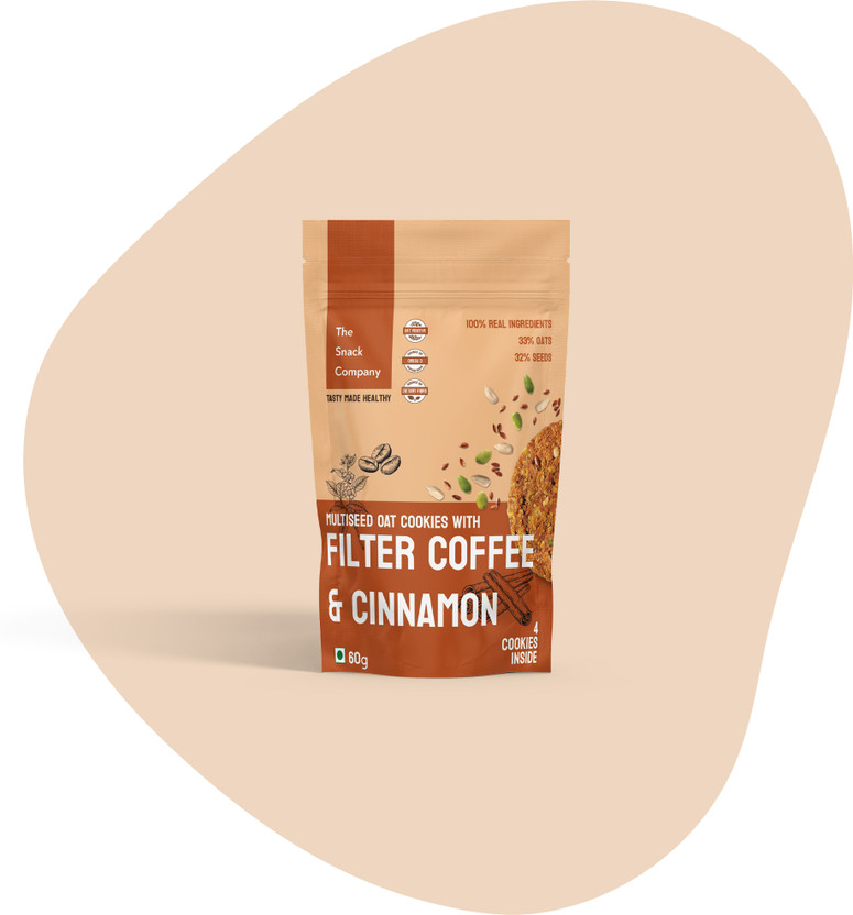 The Snack Company Healthy Oats, Natural Filter Coffee & Cinnamon Cookies I 33% Nuts and Seeds Bakery Biscuit(60 g)