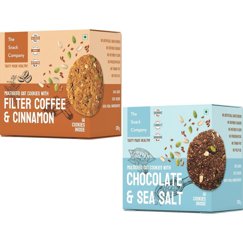 The Snack Company Healthy Oats & Multi Seed - Chocolate Sea salt, Filter Coffee Cinnamon Combo Cookies(2 x 210 g)