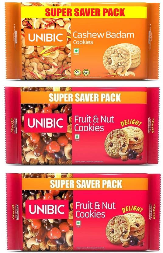 UNIBIC Fruit N Nut 500g (Pack 2) Cashew Badam 500g (Pck1) Cookies