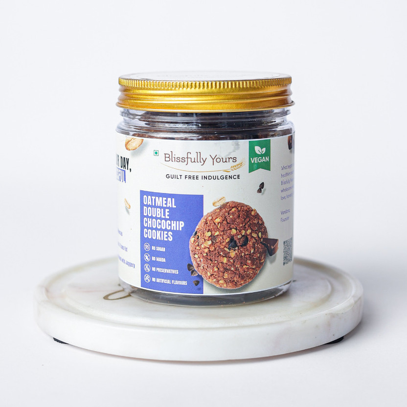 blissfully yours Vegan Oats Double Choco Chip Cookies | Plant Based - No Maida, No Palm Oil High Fiber Biscuit(200 g)