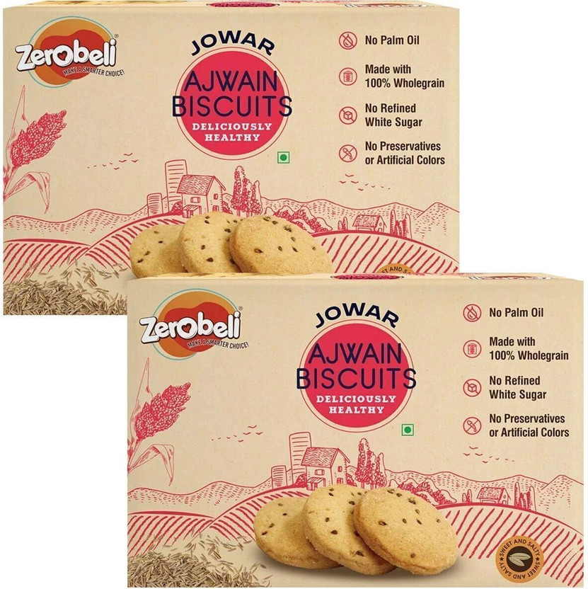 Zerobeli Sweet & Salty Jowar Ajwain Biscuit With Wholegrain | No Added Preservatives | Digestive Biscuit(2 x 400 g)