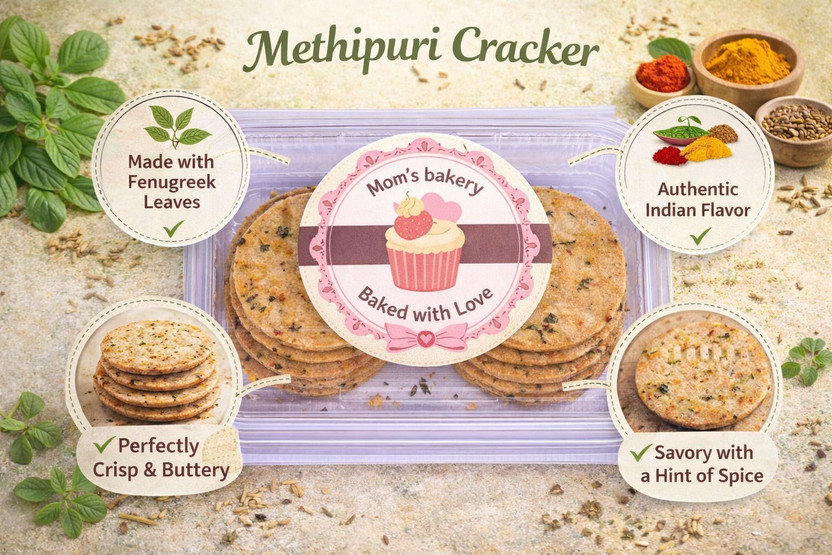 MOM'S BAKERY Methipuri Crunchy, Healthy & Flavourful Crackers | Perfect for Tea Time & Party Cracker(200 g)