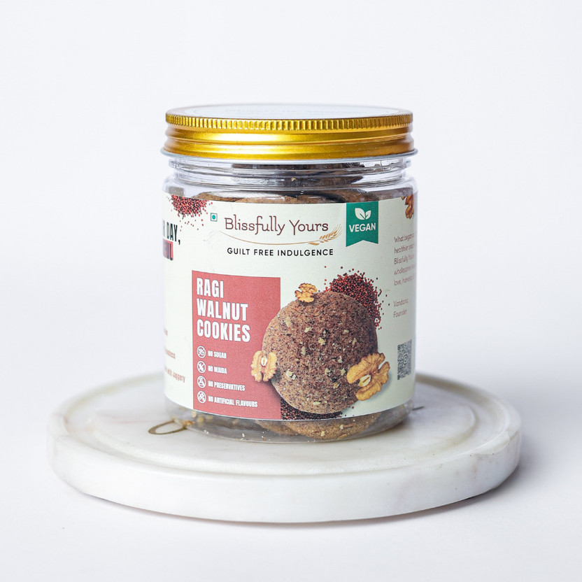 blissfully yours Vegan Ragi Walnut Cookies | Plant Based | No Maida No Palm Oil | Jaggery High Fiber Biscuit(200 g)