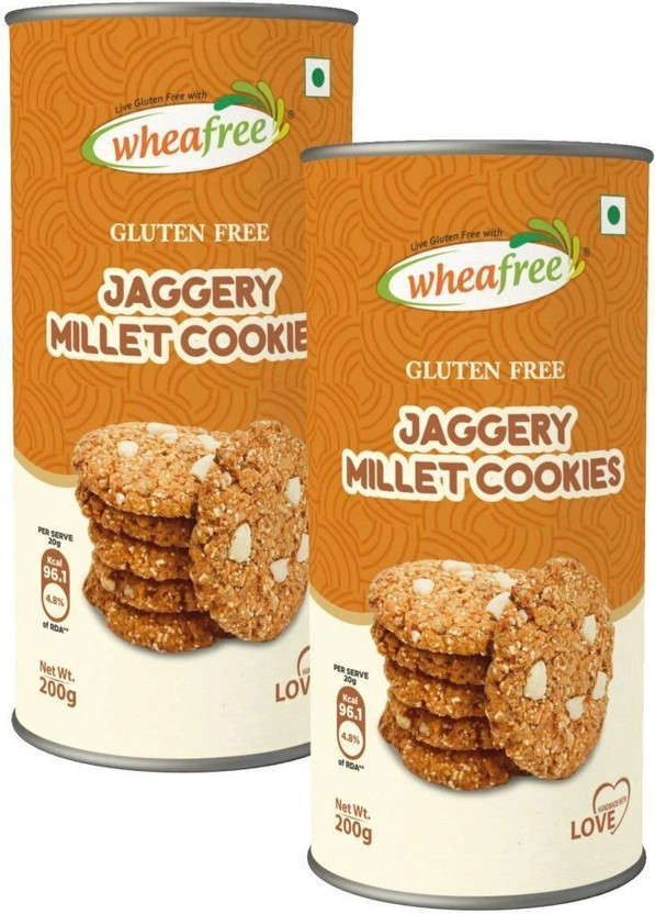 wheafree Gluten Free Jaggery Millet Cookies (Pack of 2-200g each) with Legumes & Nuts Cookies(2 x 200 g)