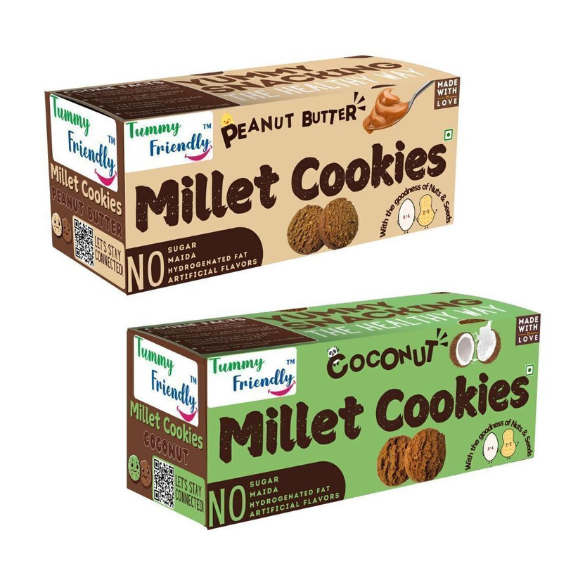 TummyFriendly Foods Ragi Millet Cookies-Coconut, Peanut. Healthy Biscuits for Kids, Babies & Adults Cookies(2 x 75 g)