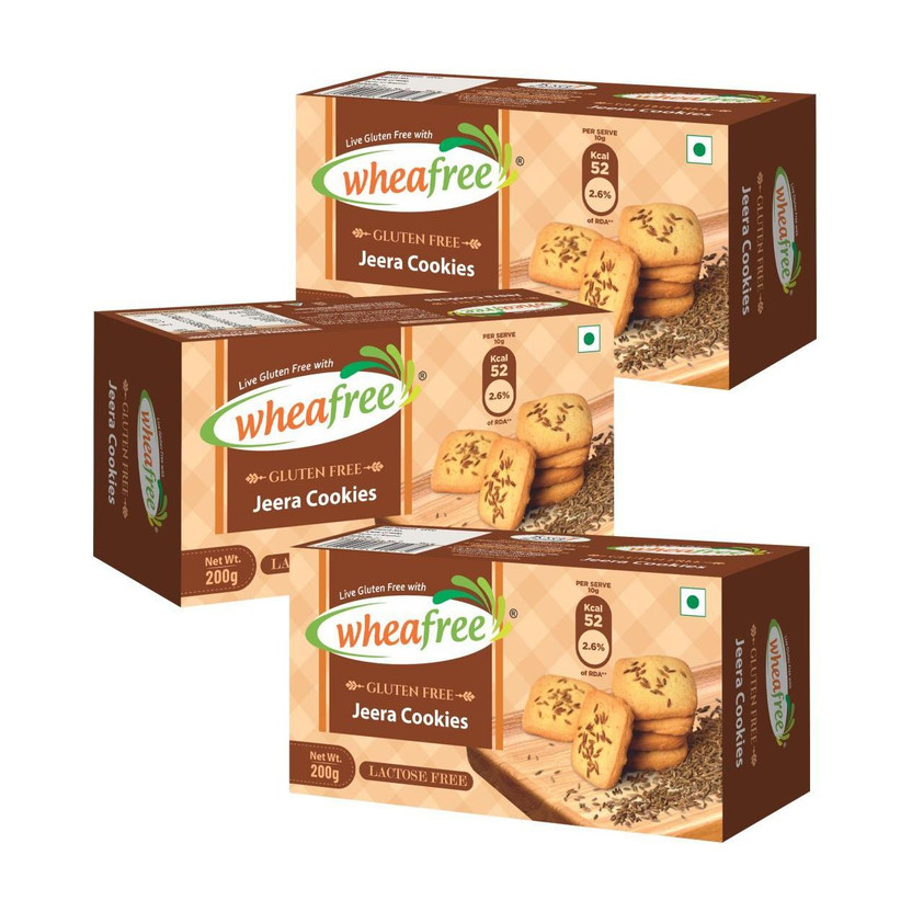 wheafree Jeera Cookies - Gluten Free - Lactose Free - Pack of 3 (200g each) Cookies(3 x 200 g)