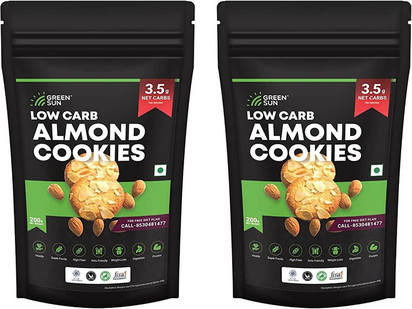 GREEN SUN Healthy Diet Almond Keto Flour Dietary Protein Cookie Biscotti Biscuit(2 x 200 g)