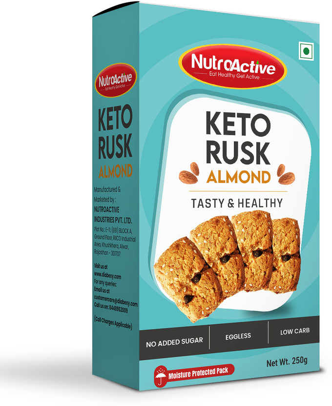 NUTROACTIVE Keto Almond Rusk | Sugar-Free Rusk | Healthy Snack for Weight Loss Cookies Biscuit(250 g)