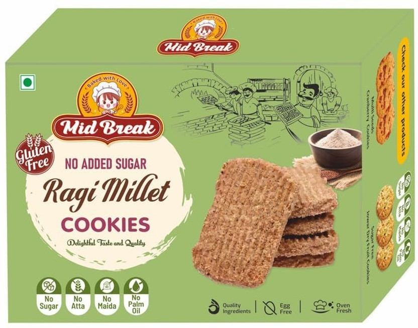 MidBreak Ragi Millet Cookies | No Added Sugar | Gluten Free Healthy Butter Biscuits | Cookies(200 g)