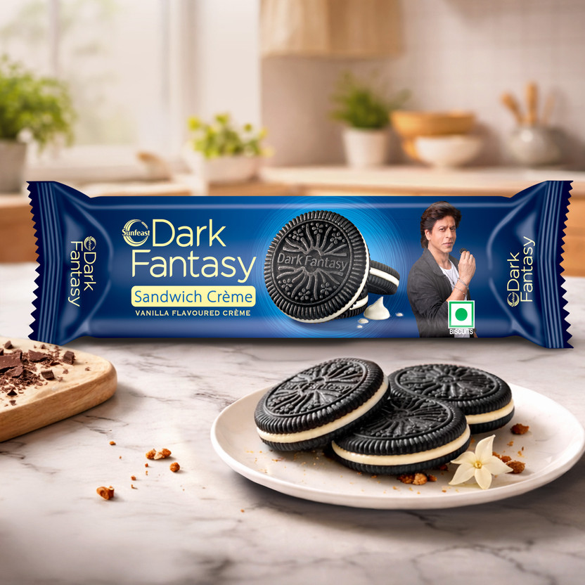 Sunfeast Dark Fantasy Vanilla Creme, Dark Crunchy Biscuit with Smooth Cream Filled Biscuit(79 g)