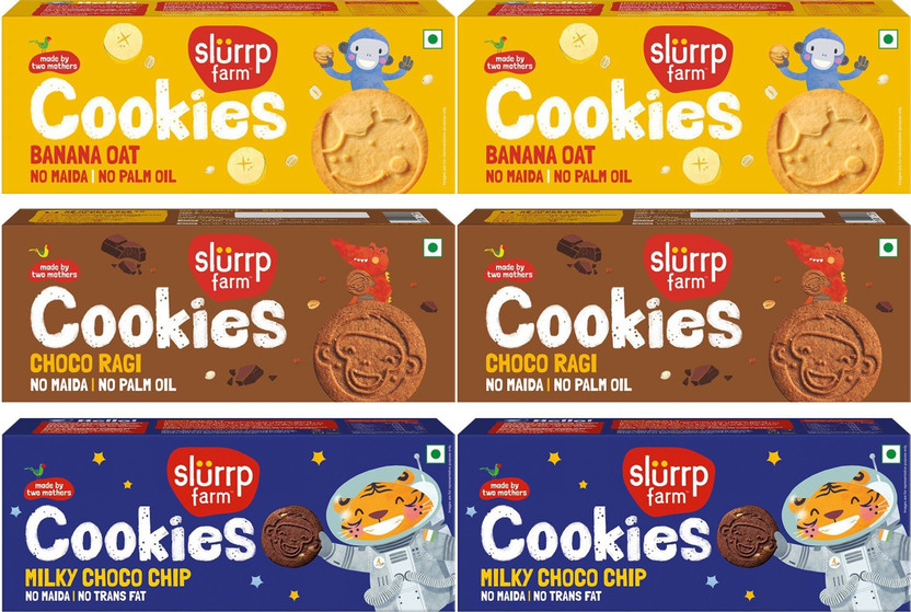 Slurrp Farm Banana, Oat & Ragi Choco Chip Cookies - Healthy Snacks, 80g Each (Pack of 6) Cookies(6 x 80 g)