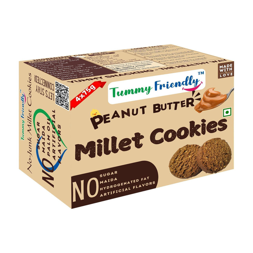 TummyFriendly Foods Ragi Millet Cookies - Peanut Butter. Healthy Biscuits for Kids, Babies & Adults Cookies(4 x 18.75 g)