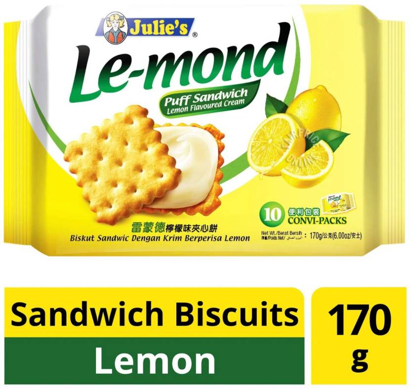 Julie's LEMOND Lemon Flavoured Cream Puff Sandwich Biscuit Cream ...