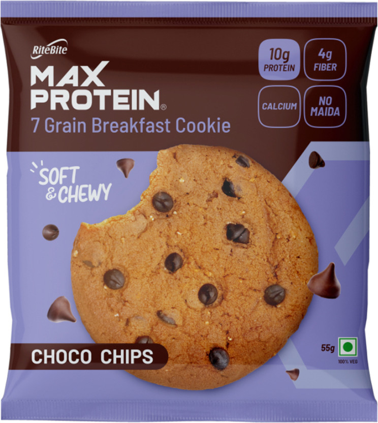RiteBite Max Protein No Maida 7 Grains Choco Chips 10 gm Protein Cookie Cookies Biscuit(55 g)