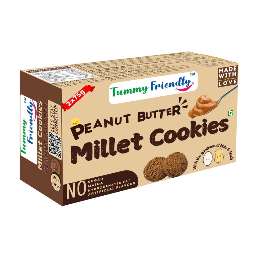 TummyFriendly Foods Ragi Millet Cookies- Peanut Butter . Healthy Biscuits for Kids, Babies & Adults Cookies(2 x 75 g)