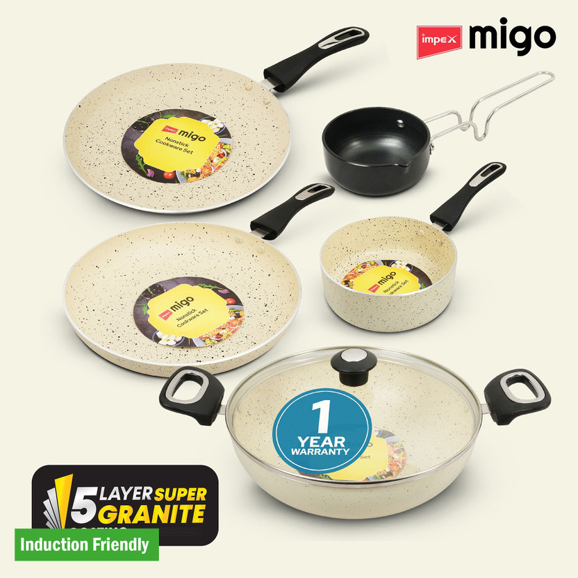 IMPEX 6 Pcs Nonstick Induction bottom Granite FKTM 6 Festival Gift Set Induction Bottom Non-Stick Coated Cookware Set(Aluminium, 6 - Piece)
