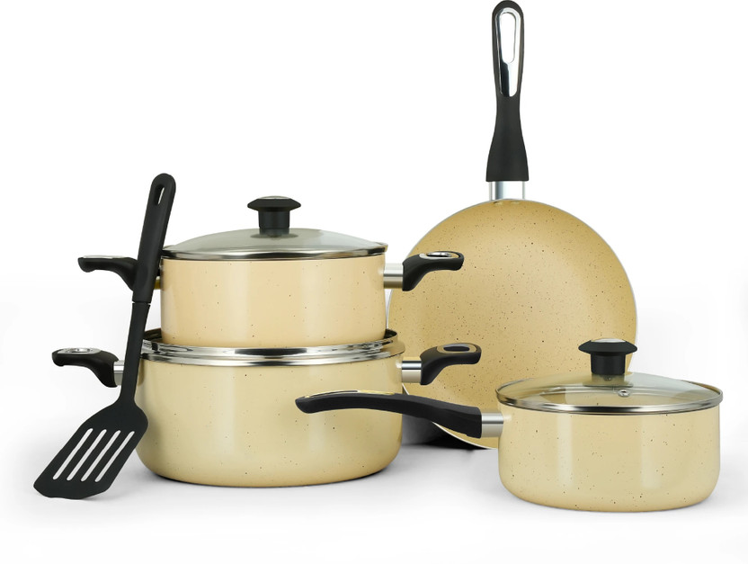 IMPEX Granite Coated Nonstick Cookware Set Beige (NCB 7108BG) Non-Stick Coated Cookware Set(Aluminium, 8 - Piece)