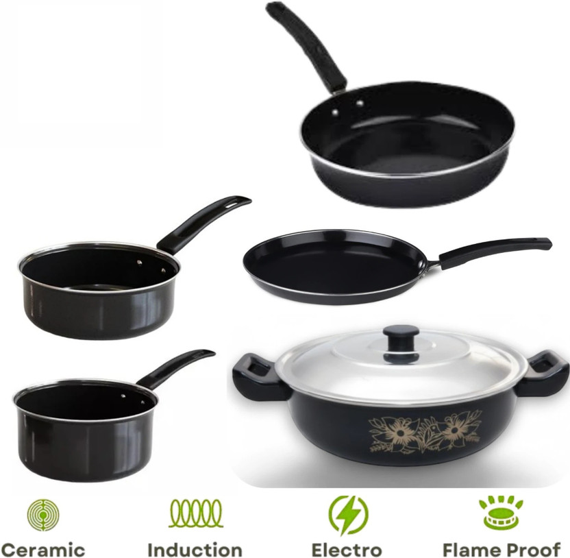Flipkart SmartBuy Safe Cook Induction Bottom Non-Stick Coated Cookware Set(Cast Iron, 6 - Piece)