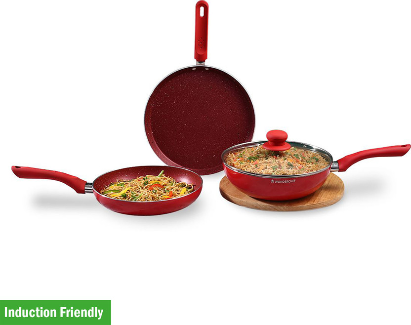 WONDERCHEF Royal Velvet Plus Induction Bottom Non-Stick Coated Cookware Set(Aluminium, 4 - Piece)