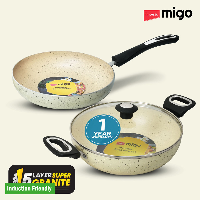 IMPEX FK Set Beige(B) Nonstick Set, Festival Gift Set Induction Bottom Non-Stick Coated Cookware Set(Aluminium, 3 - Piece)