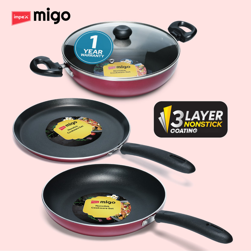 IMPEX FKT SET MAROON (M) Non-Stick Coated Cookware Set(Aluminium, 4 - Piece)