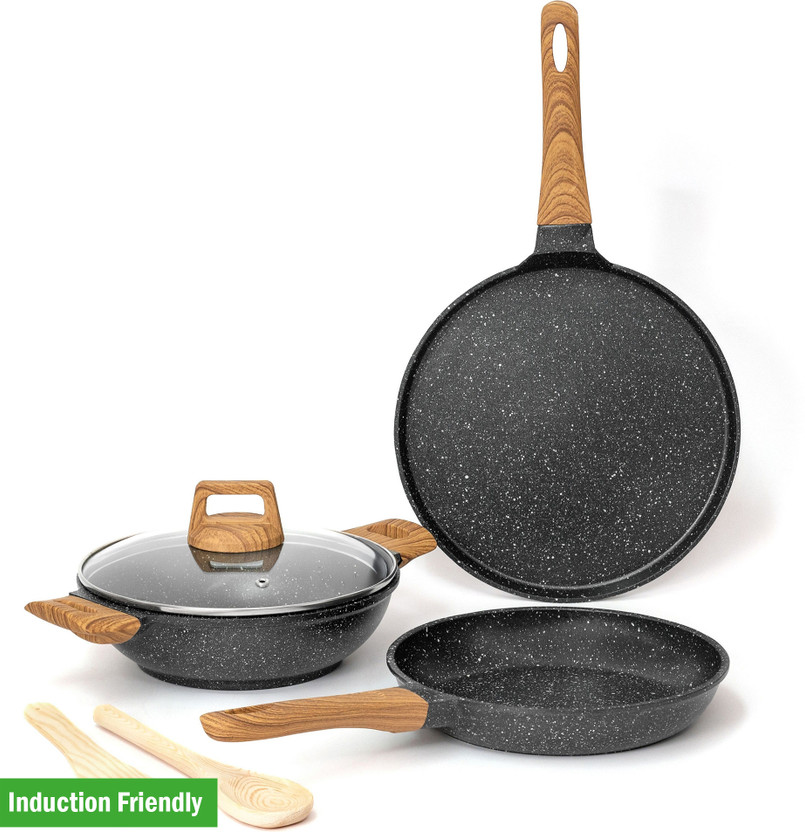 Kreme CeraStone Granite Induction Bottom Non-Stick Coated Cookware Set(Marble, 6 - Piece)