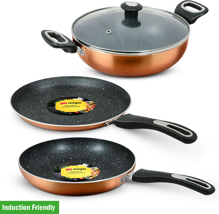 IMPEX 4 Pcs Nonstick Induction Bottom Granite Cookware set FKT Festival Gift Set Induction Bottom Non-Stick Coated Cookware Set(Aluminium, 4 - Piece)