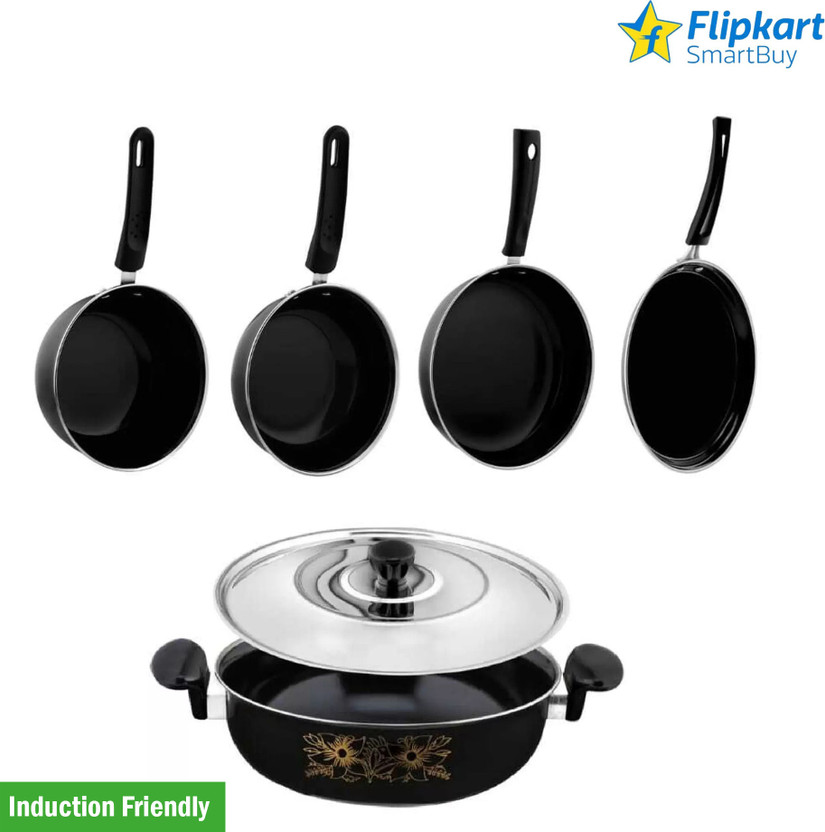 Flipkart SmartBuy Induction Bottom Non-Stick Coated Cookware Set(Cast Iron, PTFE (Non-stick), 6 - Piece)