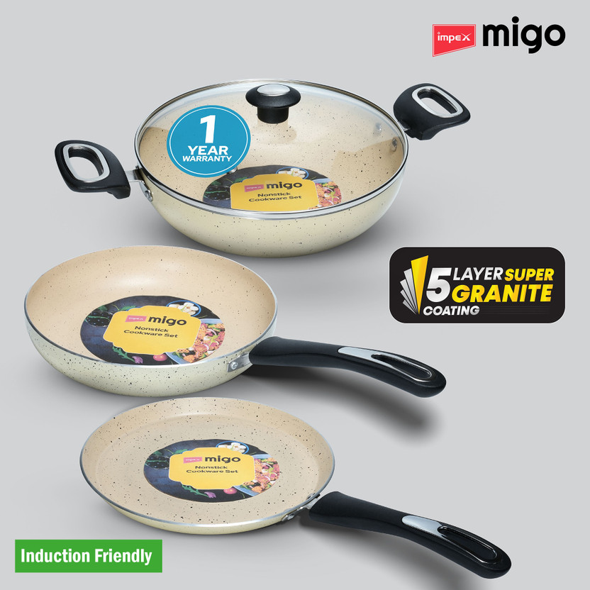 IMPEX FKT SET IVORY(B) Induction Bottom Non-Stick Coated Cookware Set(Aluminium, 4 - Piece)