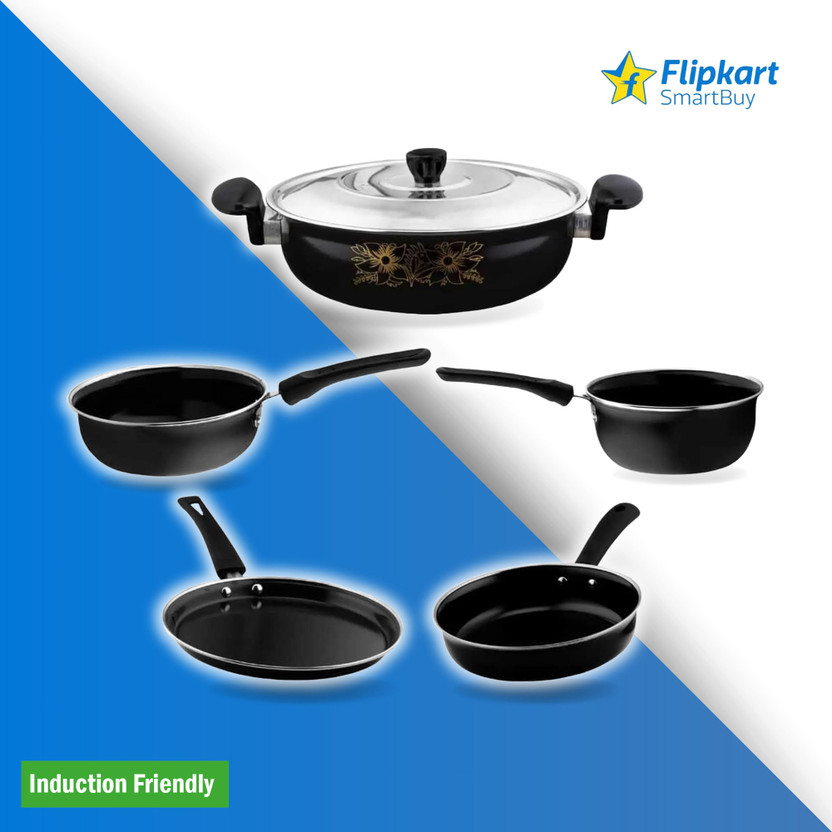 Flipkart SmartBuy Sleek Kitchen Essential: 6-Piece Cast Iron Non-Stick Cookware Set - Gas Stove & Induction Bottom Non-Stick Coated Cookware Set(Cast Iron, PTFE (Non-stick), 6 - Piece)