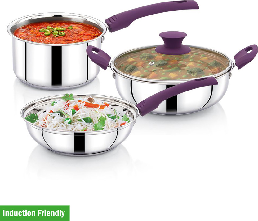 AVIAS AVIAS Inox 4 Pcs Set with Glass Lid Induction Bottom Cookware Set(Stainless Steel, 4 - Piece) - Flipkart Deal