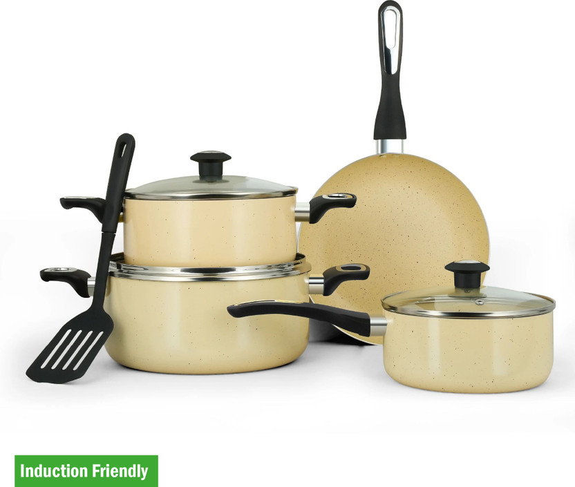 IMPEX Granite Coated Nonstick Cookware Set Beige (NCB 7108BG) Induction Bottom Non-Stick Coated Cookware Set(Aluminium, 8 - Piece)