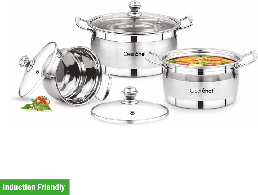Greenchef Cook and serve 3 in 1 Induction Bottom Cookware Set(Stainless Steel, 3 - Piece)
