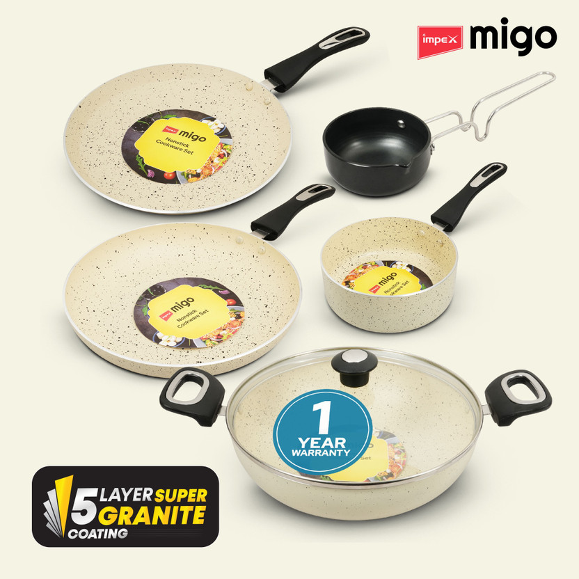 IMPEX 6 Pcs Nonstick Induction bottom Granite FKTM 6 Festival Gift Set Induction Bottom Non-Stick Coated Cookware Set(Aluminium, 6 - Piece)