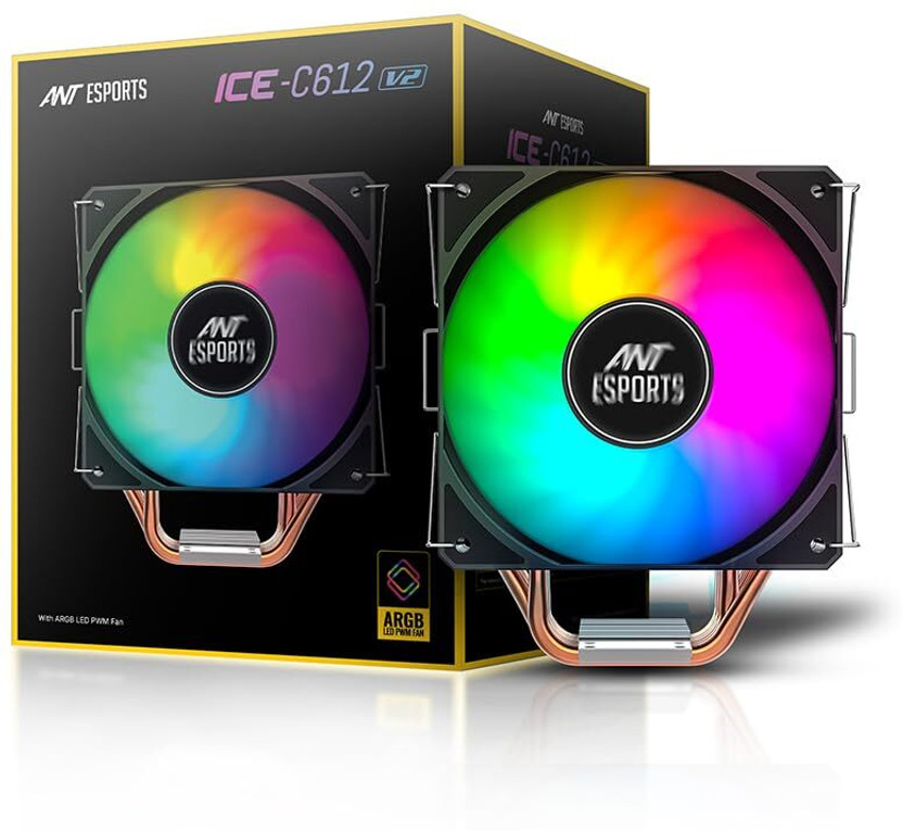 Ant Esports ICE-C612 V2 ARGB CPU Cooler Fan with Heat Sinks Processor Cooler(Black)