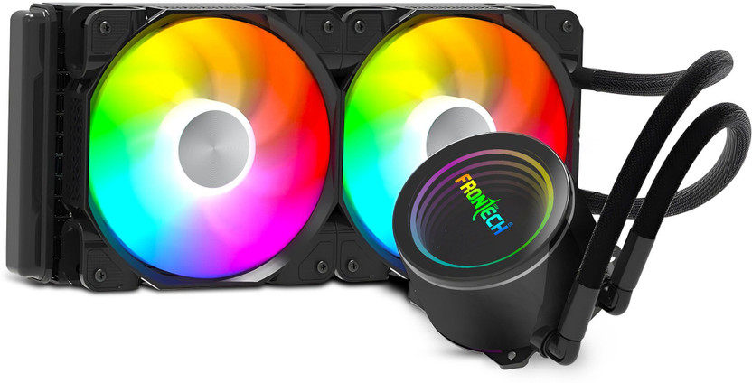 Frontech AIO CPU Cooler | PWM 4-Pin + ARGB 3-Pin | Intel LGA 1700/1200 & AMD AM4/AM5 | Fan with Heat Sinks Processor Cooler(Black)