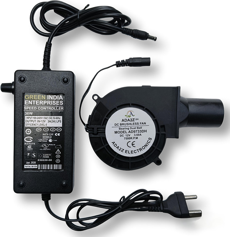 ADA2Z DC 12V 3.6OA WITH 3AMP CONTROLLER HIGH SPEED BLOWER STOVE BBQ SET Cooling Fan All in one Cooler(Black)