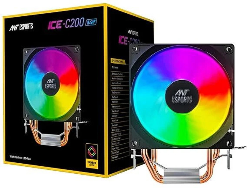 Ant Esports ICE-C200 CPU COOLER WITH HEATSINK Fan with Heat Sinks Processor Cooler(Black)